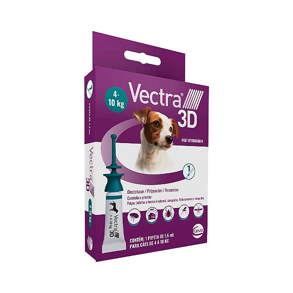 Vectra 3D Ectoparasiticida Anti-Pulgas e Carrapatos p/ Cães de 4 a 10 kg 1,6 ml c/ 1 Pipeta
