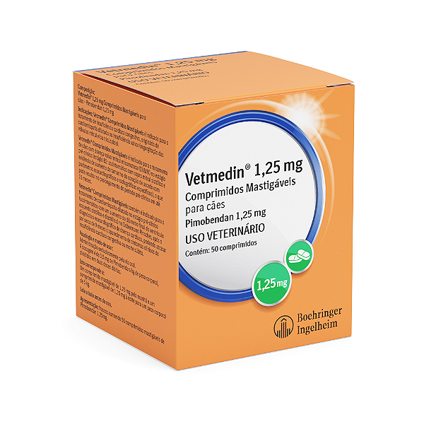 Vetmedin Inotrópico Pimobendan p/ Cães de 1,25 mg 50 Comprimidos Mastigável