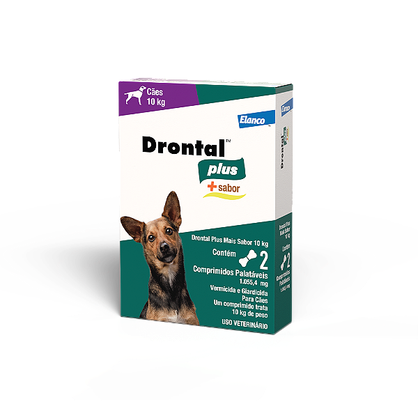 Drontal Plus Mais Sabor Vermicida e Giardicida p/ Cães c/2 comprimidos até 10 kg