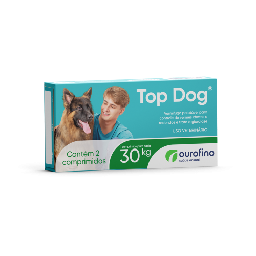 Top Dog Vermífugo Palatável p/ Cães de 30 kg c/ 2 comprimidos