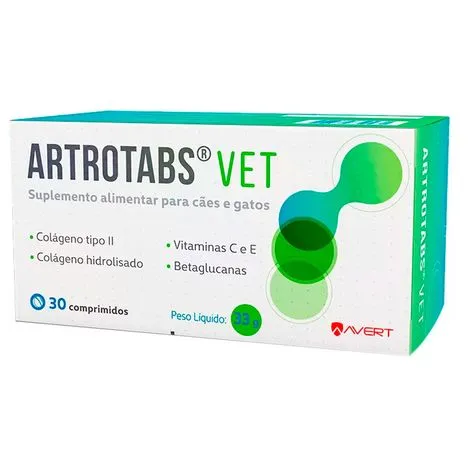 Artrotabs Vet Suplemento Colágeno de Frango p/ Cães e Gatos c/ 30 comprimidos