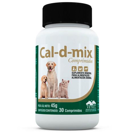 Cal-d-mix Suplemento Zinco Cálcio Cobre p/ Cães e Gatos c/ 30 comprimidos de 45g