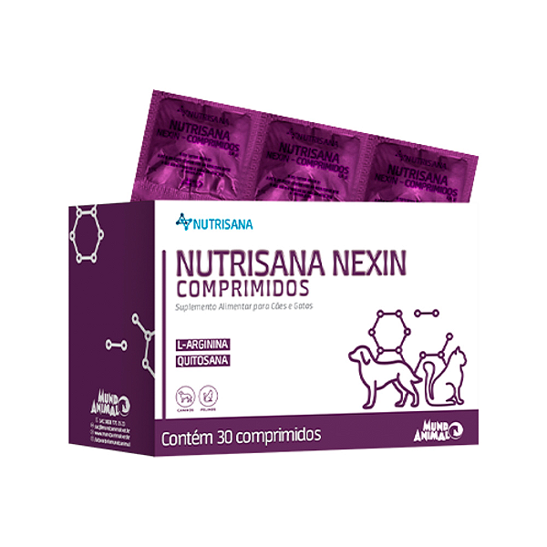 Nexin Suplemento Quitosana L-Arginina p/ Cães e Gatos c/ 30 comprimidos