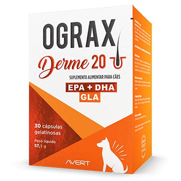 Ograx Derme 20 Suplemento Dermatológico Óleo de Peixes p/ Cães e Gatos c/ 30 capsula