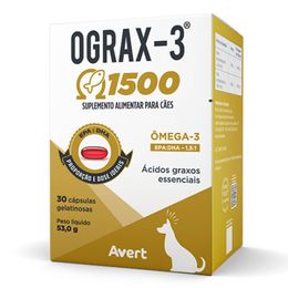OGRAX-3 Suplemento EPA DHA p/ Cães e Gatos 1500 mg c/ 30 capsula