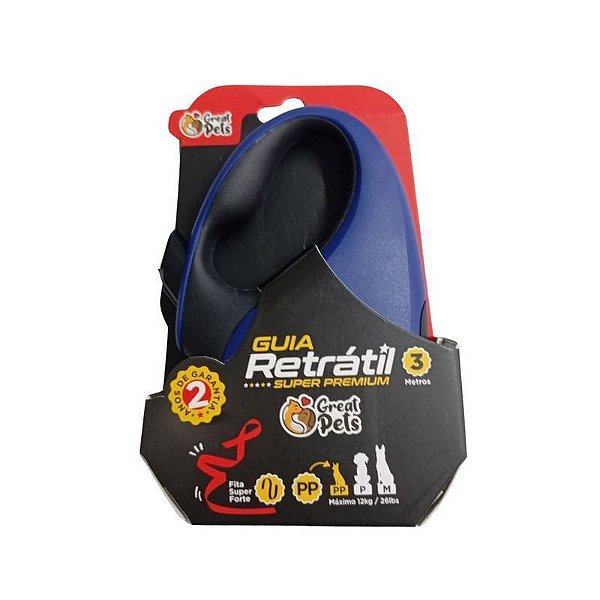 Guia Retrátil Azul / Preta Tam.  PP / 12 kg
