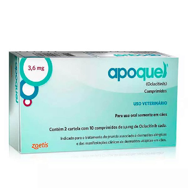 Apoquel Dermatológico Oclacitinib p/ Cães c/ 20 Comprimidos - 3,6 mg