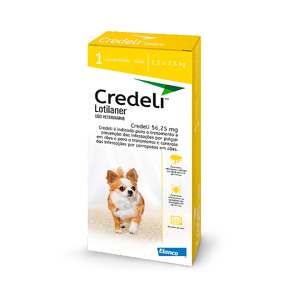 Credeli Ectoparasiticida Lotilaner p/Cães de 1,3 a 2,5 kg 56,25 mg