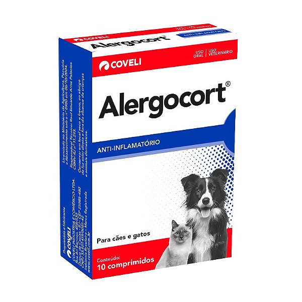Alergocort Anti-inflamatório Esteroidal Dexametasona Alergéticos e Reumáticos p/ Cães e Gatos c/ 10 comprimidos