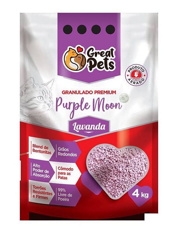 Areia Higiênica Great Pets Granulado Premium Purple Moon Lavanda 4 kg