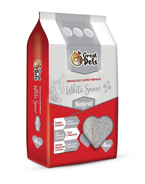 Areia Higiênica Great Pets Granulado Premium White Snow Natural 4 kg