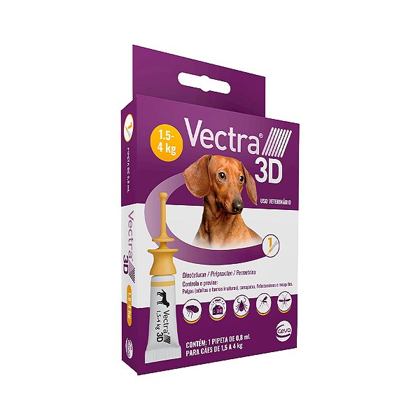 Vectra 3D Ectoparasiticida Anti-Pulgas e Carrapatos p/ Cães de 1,5 a 4 kg 0,8ml  c/ 1 Pipeta