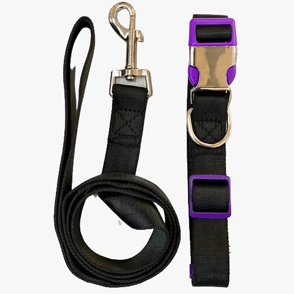 Coleira c/ Guia Great Pets Preta Metal Tamanho M