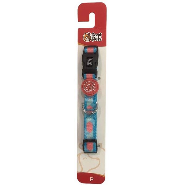 Coleira Estampada Azul Rosa Great Pets  - P