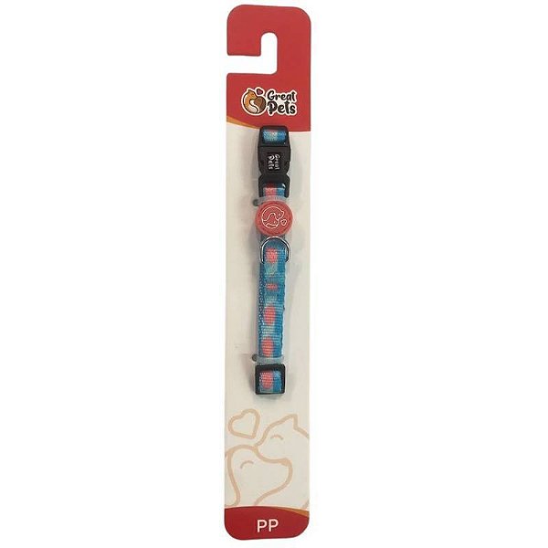 Coleira Estampada Azul Rosa Great Pets  - PP