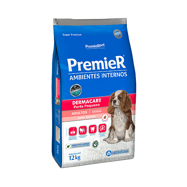 Ração Premier Ambientes Internos Dermacare p/ Cães Pequeno Porte Salmão c/ 12 kg