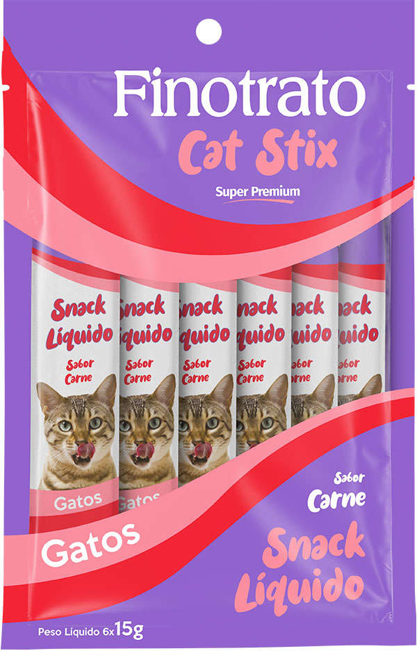 Patê Cat Stix FinoTrato Sabor Carne p/ Gatos c/ 6 Un de 15g