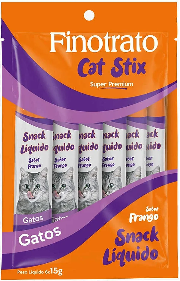 Patê Cat Stix FinoTrato Sabor Frango p/ Gatos c/ 6 Un de 15g