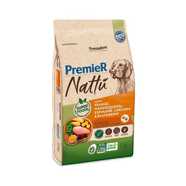 Ração Premier Nattu p/ Cães Adultos Mandioquinha 12 kg