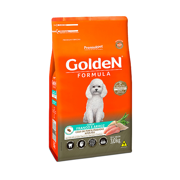 Ração GoldeN Formula p/ Cães Adulto Porte Pequeno Frango e Arroz 3 kg