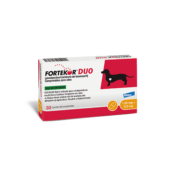 Fortekor Duo Vascular, Inotrópico p/ Cães 1,25 + 2,5 mg c/ 30 comprimidos