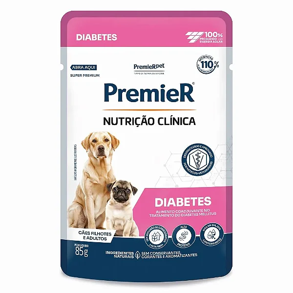 Ração Úmida Premier Nutrição Clínica Diabetes Cães Adultos e Filhotes 85 g