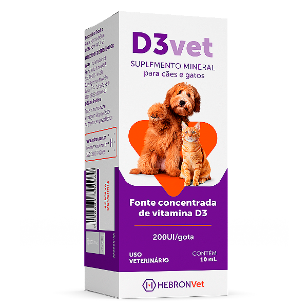 D3 Vet Suplemento Mineral p/ Cães e Gatos (Fonte Concentrada de Vitamina D3) 10 ml