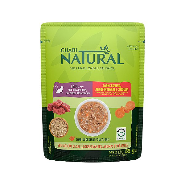 Ração Úmida Guabi Natural p/ Gatos de Todas as Idades Carne, Arroz & Cenoura 85 g