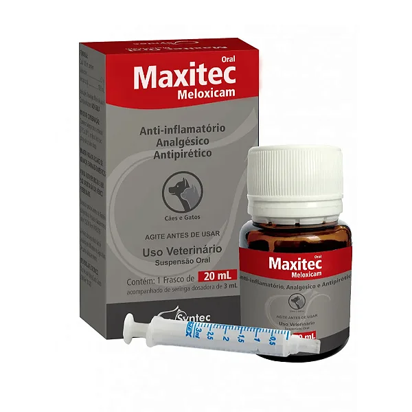 Maxitec Anti-inflamatório, Analgésico e Antipirético Meloxicam p/ Cães e Gatos Suspensão 20 ml