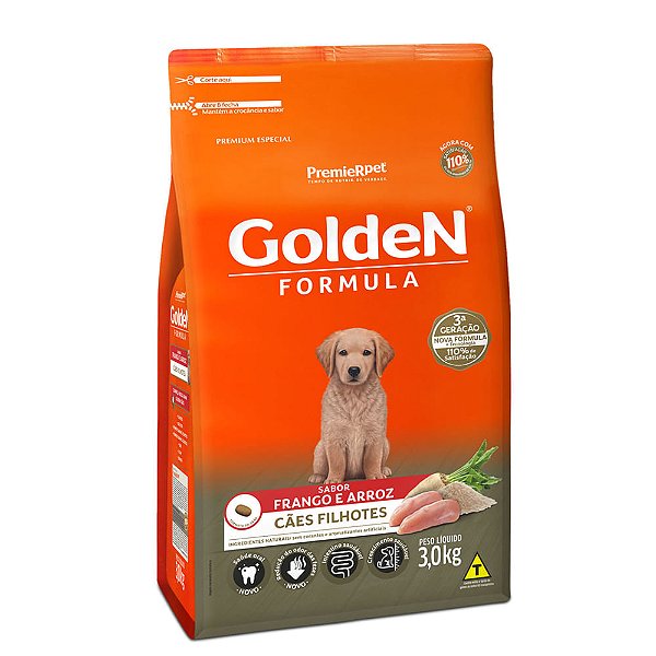 Ração GoldeN Formula p/ Cães Filhotes Sabor Frango e Arroz 3 kg