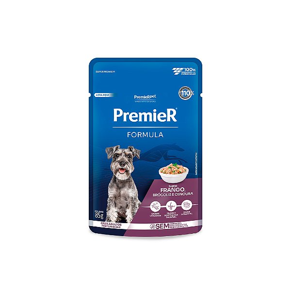 Ração Úmida Premier Fórmula Cães Adultos Pequeno Porte Frango Brócolis e Cenoura 85 gr.