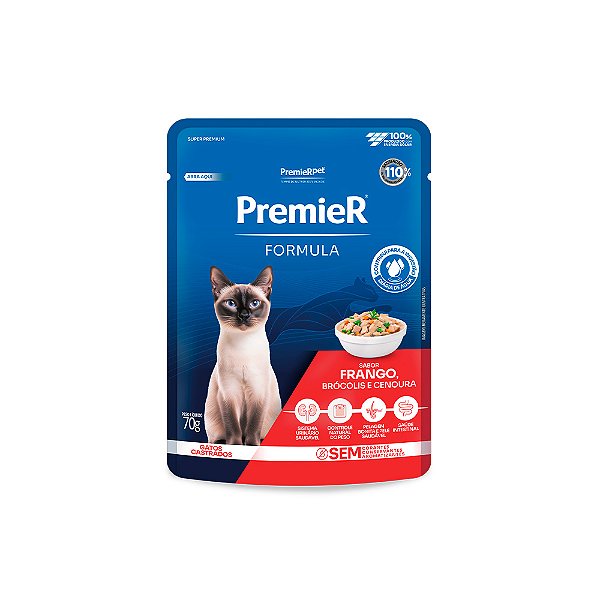 Ração Úmida Premier Fórmula Gatos Castrados Frango Brócolis e Cenoura 70 g