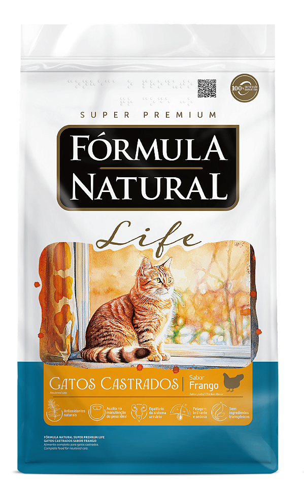 Ração Fórmula Natural Life p/  Gatos Adultos Castrados Sabor Frango 1 Kg