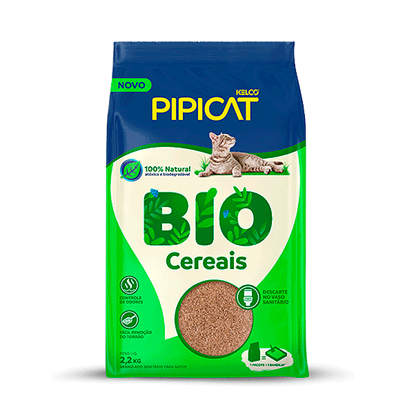 Areia Higiênica Pipicat Bio Cereais  2,2 kg