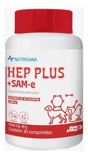 Suplemento Hep Plus + SAM-e  Nutrisana p/ Cães e Gatos c/ 30 comprimidos