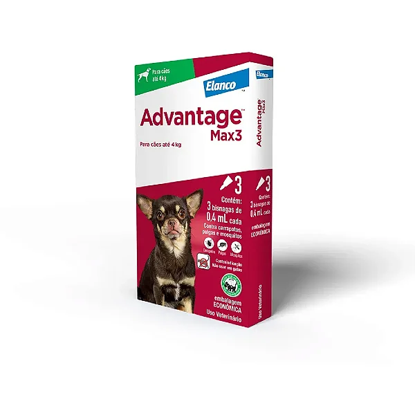 Advantage Max3 Antiparasitário p/ Cães até 4 kg  - 3 bisnagas