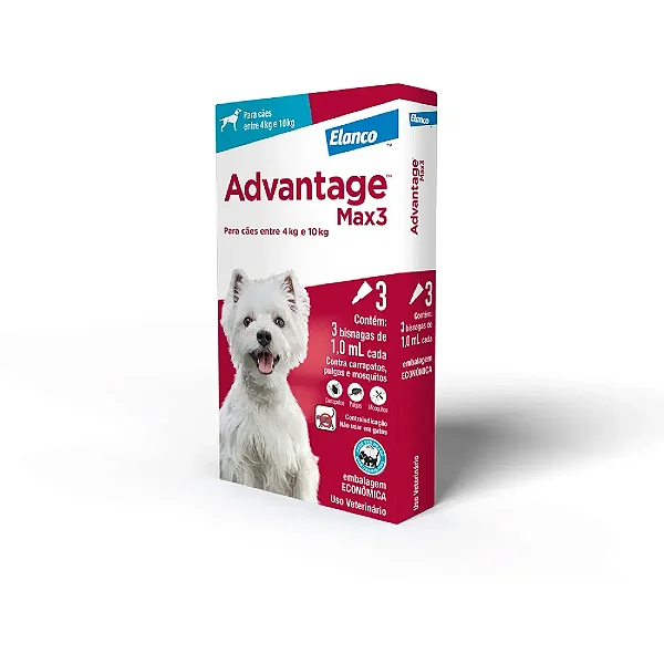 Advantage Max3 Antiparasitário p/ Cães de 4 kg a 10 kg  - 3 bisnagas