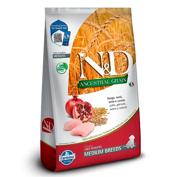 Ração N&D Ancestral Grain Frango e Romã Puppy Medium 10,1 KG