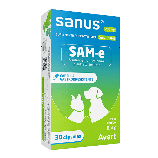 Sanus Suplemento SAM-e p/Cães e Gatos 200mg c/ 30 Cápsulas