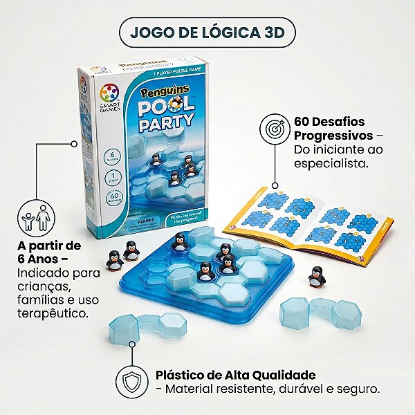 Jogo de Lógica Penguins 3D Educativo Estímulo Cognitivo 6+