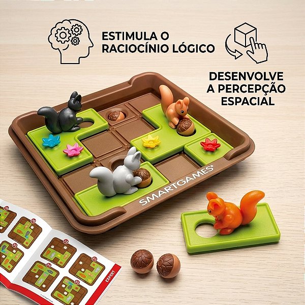Jogo de lógica infantil educativo com 60 desafios estratégia e raciocínio Squirrels Go Nuts - idade 6+