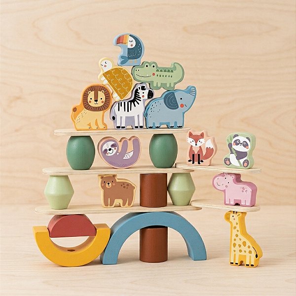 Brinquedo Educativo Madeira Empilhando Animais Equilibrio Coordenacao Motora Criatividade 18m+