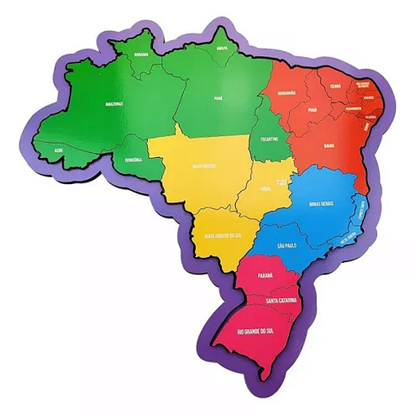 Quebra-Cabeça De Madeira Mapa Do Brasil Babebi Educativo 6+