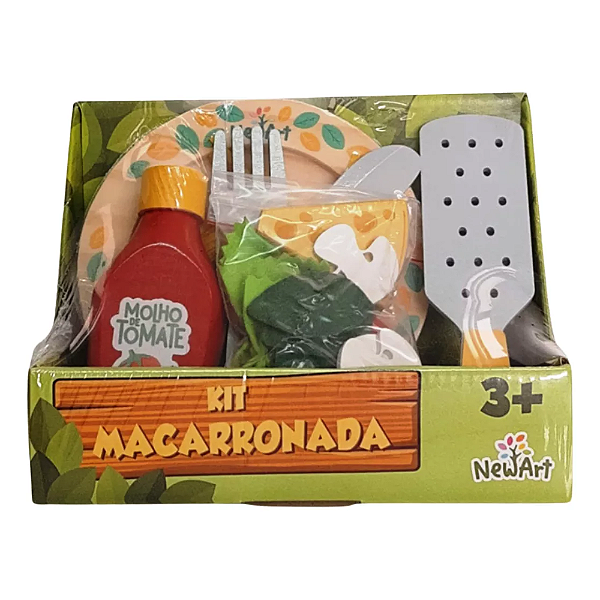 Kit Macarronada NewArt Brinquedo De Comidinha Madeira 3+