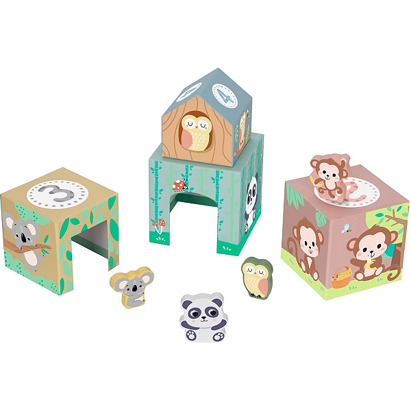 Caixas de Empilhar Animais HiPando Madeira e Papel Cartão – Brinquedo Sensorial | 12m+