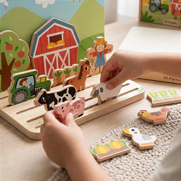 Jogo Educativo Espaco Distancia Fazendinha Quebra Cabeca 3D Animais Madeira 3 Anos