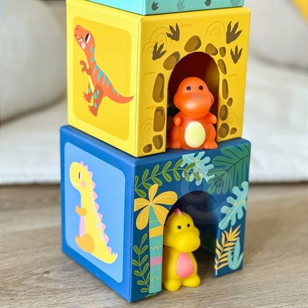 Brinquedo Educativo Empilhar Caixas Dinossauro Blocos de Encaixe Coordenação Motora Bebê 12m+
