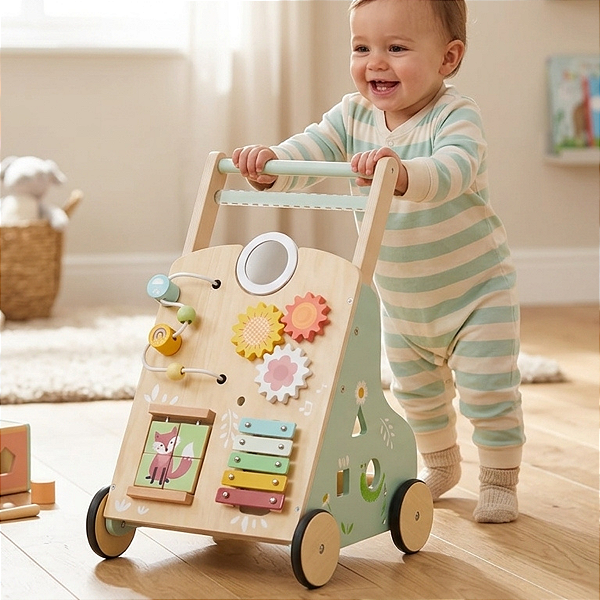 Andador Multifuncional Educativo Madeira Atividades Coordenação Motora Infantil 18m+