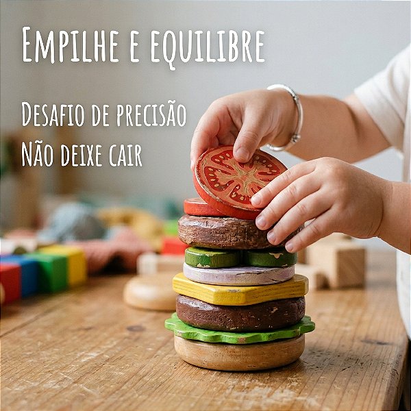 Jogo Educativo Hambúrguer Empilha Peças De Madeira Infantil