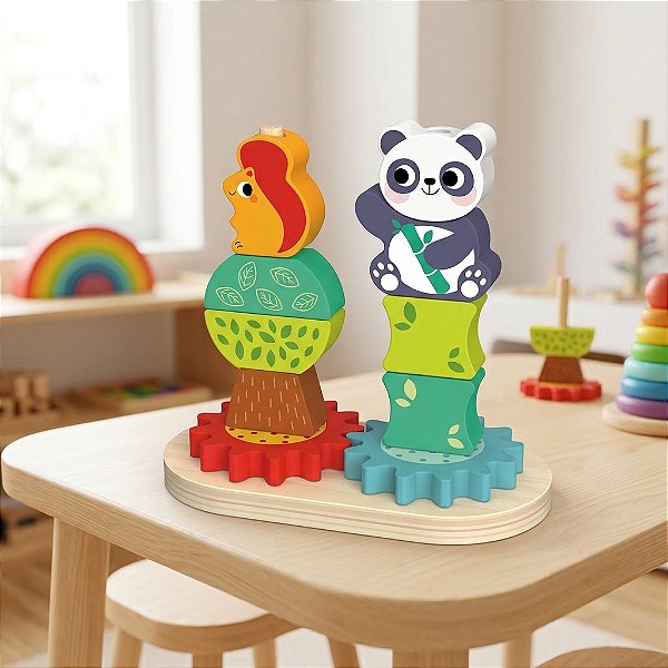 Brinquedo Educativo Engrenagens Madeira Coordenação Motora